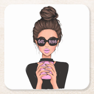 Lady Boss Life, Boss Babe Woman, Girl Boss T-Shirt Square Paper Coaster