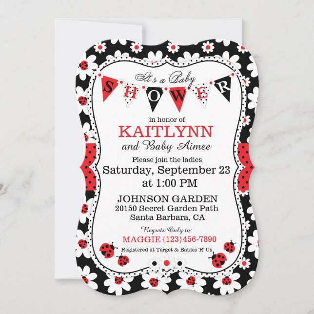 Lady Bug and Flower Print Baby Shower Invites (Front)