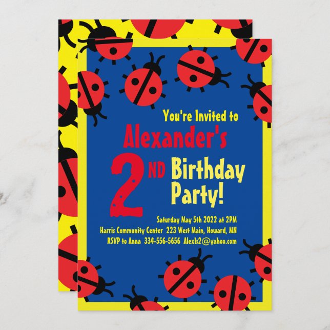 Lady Bug Animal Kid's Birthday Party Invitations (Front/Back)