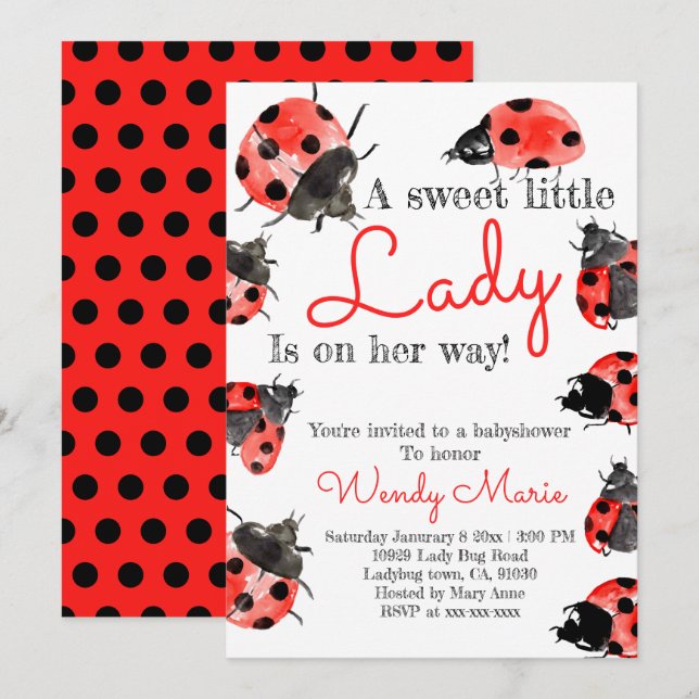Lady bug baby girl baby shower invitation (Front/Back)