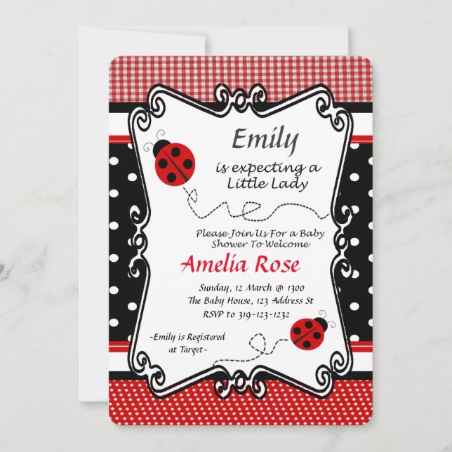 Lady Bug Baby Shower, Baby Girl, Picnic Theme Invitation (Front)