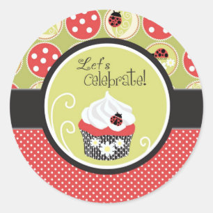 Lady Bug & Cupcake Birthday Classic Round Sticker