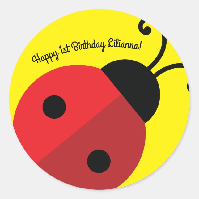 Lady Bug Cute 1st Birthday Party Classic Round Sticker (Front)
