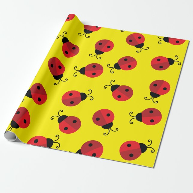 Lady Bug Cute 1st Birthday Party Wrapping Paper (Unrolled)