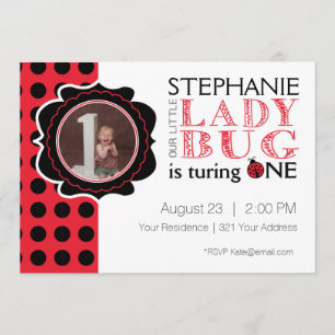 Lady Bug First Birthday Invitation