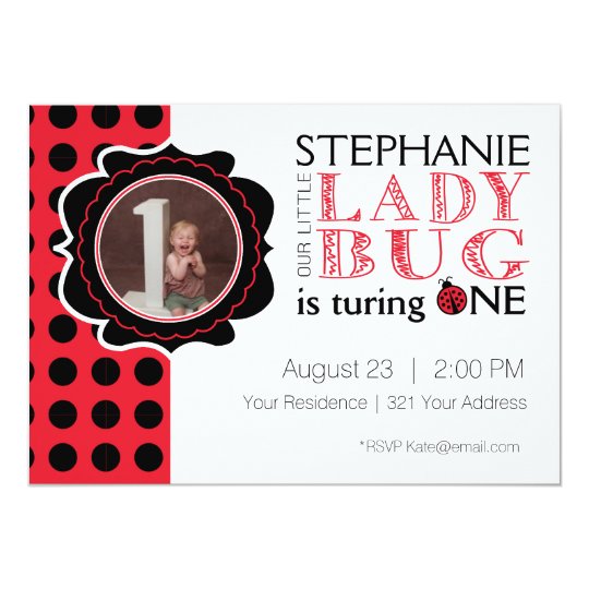Lady Bug First Birthday Invitation
