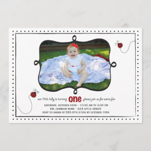Lady Bug First Birthday Party Invitation -card-