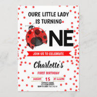 Lady Bug Girl First Birthday Red Confetti