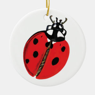 Lady Bug Illustration Ceramic Ornament