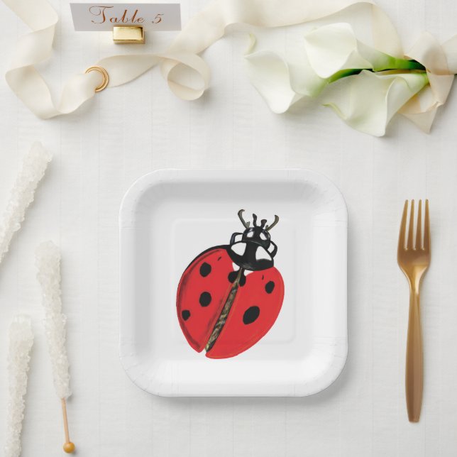 Lady Bug Illustration Paper Plate (Wedding)