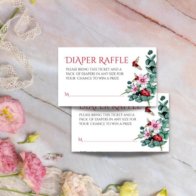 Lady bug little lady baby shower diaper raffle enclosure card (Lady bug little lady baby shower diaper raffle enclosure card spring summer greenery raffle tickets)