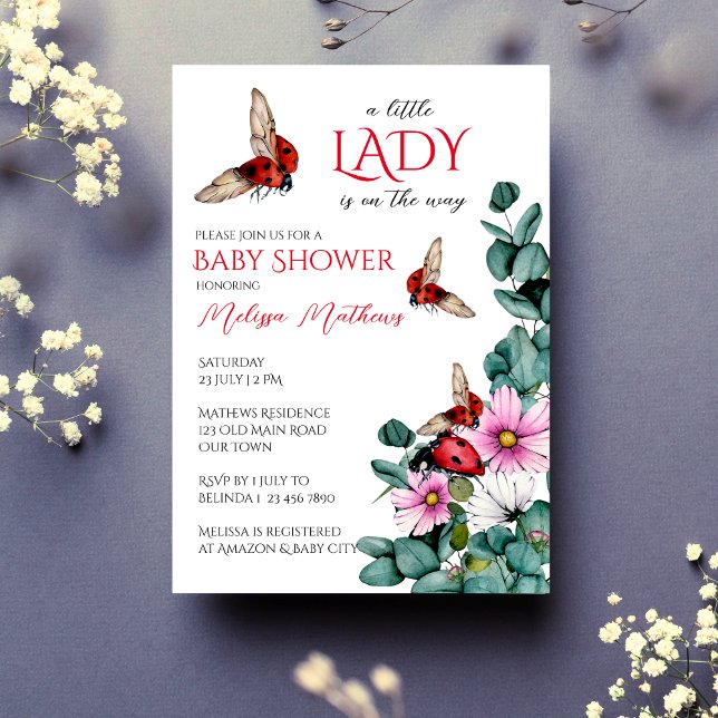 Lady bug little lady baby shower invitation (Lady bug little lady spring summer girls baby shower invitation editable template instant download)