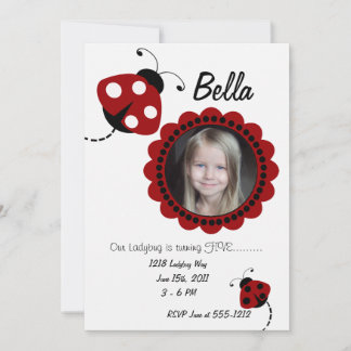 Lady Bug Photo Invite Flower Invitation