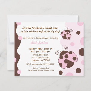 Lady Bug Pink & Brown Invitation