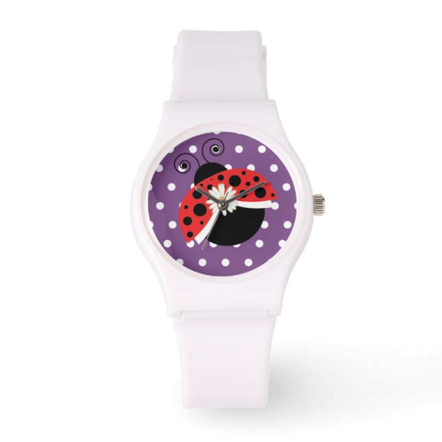 Lady Bug Polka Dot Daisy Wrist Watch Ladybug (Front)