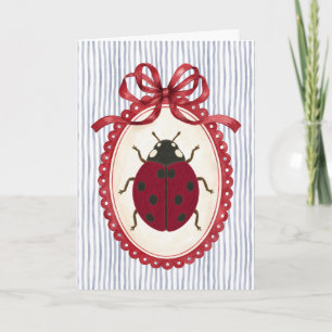 Lady Bug Red Navy Stripe Coquette Greeting Card
