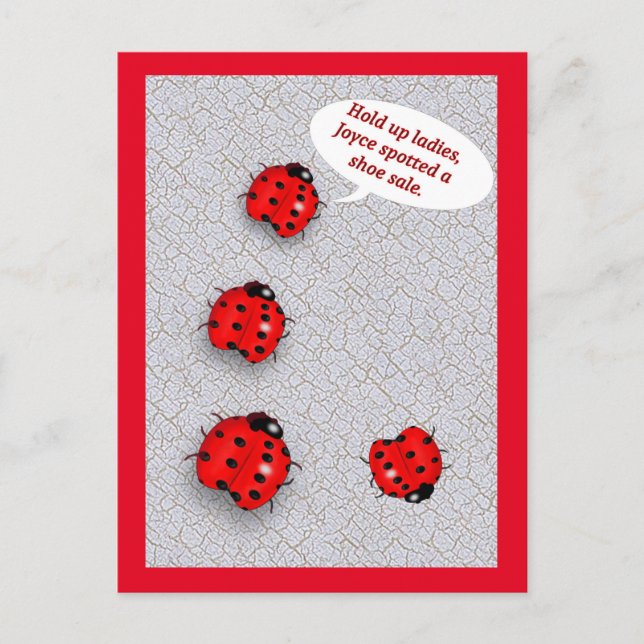 Lady Bug Shoe Sale Funny Postcard (Front)