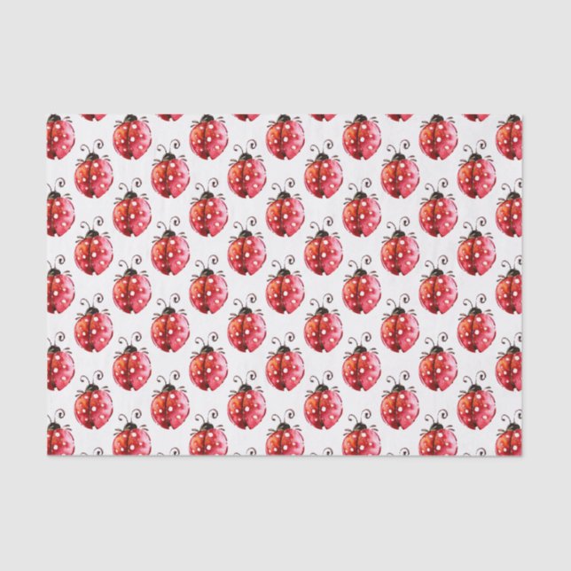 Lady Bug Watercolors Illustration Seamless Pattern Tissue Paper (Front)