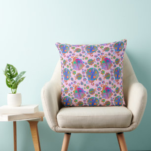 Lady Bugs Amongst the Flowers on a Winter Sunset Cushion