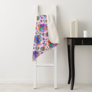 Lady Bugs Amongst the Flowers on a Winter Sunset Sherpa Blanket