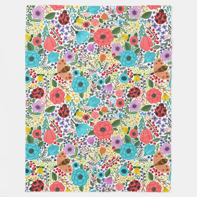 Lady Bugs and Flowers Fleece Blanket (Front)