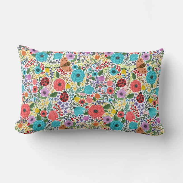 Lady Bugs and Flowers Lumbar Cushion (Front)