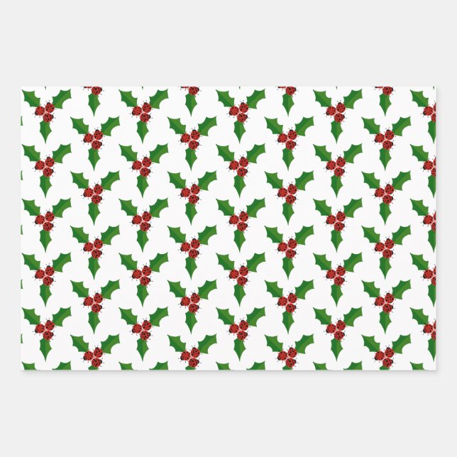Lady Bugs and Holly Wrapping Paper Sheet (Front 3)