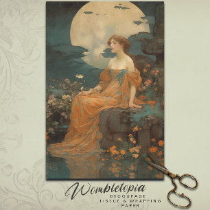 Lady by Moonlight, Art Nouveau Decoupage Tissue Paper