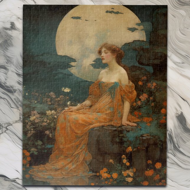 Lady by Moonlight, Elegant Art Nouveau  Jigsaw Puzzle (Creator Uploaded)