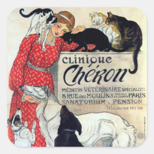 Lady, Cats, & Dogs, Alexandre Steinlen Square Sticker