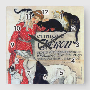 Lady, Cats, & Dogs, Alexandre Steinlen Square Wall Clock