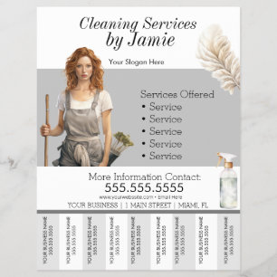 Lady Cleaning Service Business Tear Off  Flyer