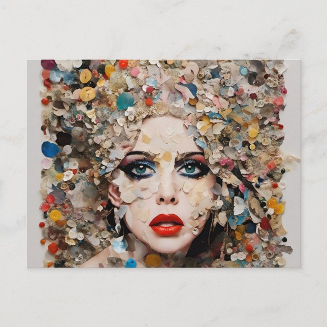 Lady Colourful Mixed Media Collage Postcard (Front)
