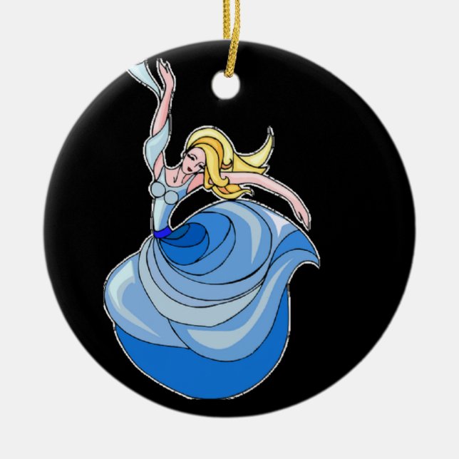Lady dancer in blue ceramic ornament (Front)