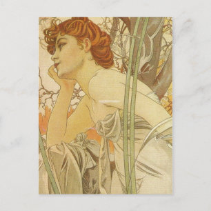 Lady Daydreaming Vintage Postcard