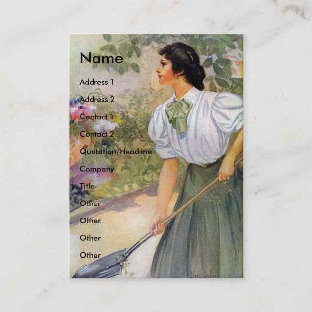 Lady Digging in Her Flower Garden Business Card (Front)