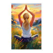 Lady doing Yoga in a field at sunset Poster
