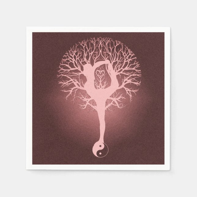 Lady doing yoga with red background. napkin (Front)