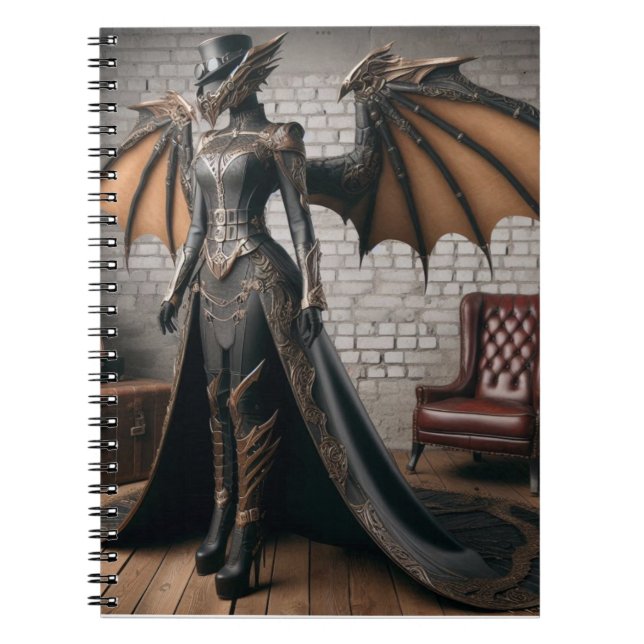 Lady Dragon Rider Steampunk Victorian Industrial Notebook (Front)