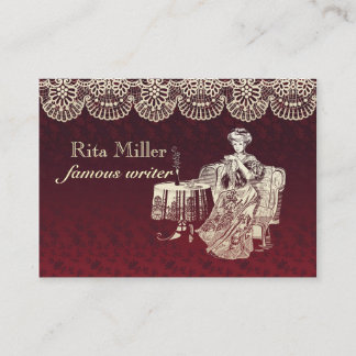 lady drinks tea business card