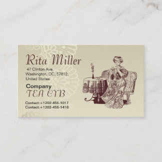 lady drinks tea business card