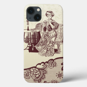 Lady drinks tea iPhone 13 case