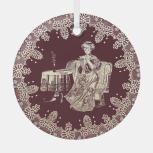 Lady drinks tea glass tree decoration