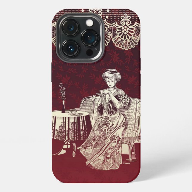Lady drinks tea iPhone case (Back)