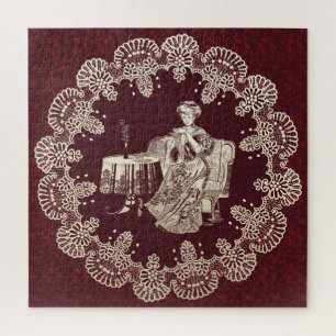 Lady drinks tea jigsaw puzzle