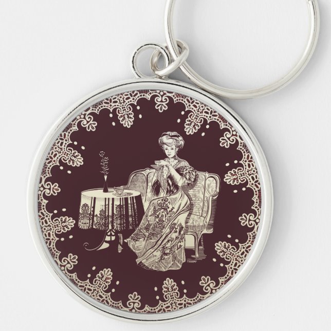 lady drinks tea key ring (Front)