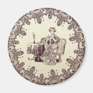 lady drinks tea magnet