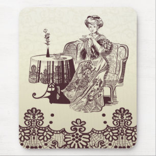 lady drinks tea mouse pad