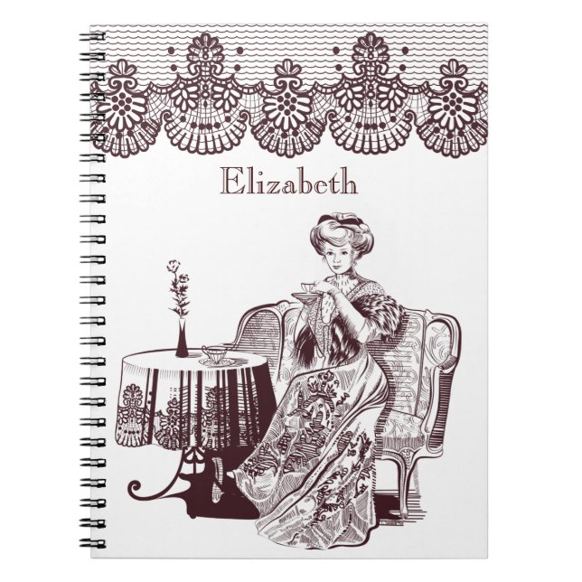 lady drinks tea notebook (Front)