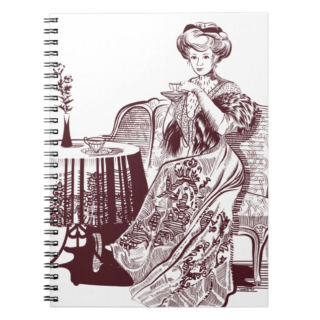 lady drinks tea notebook (Front)